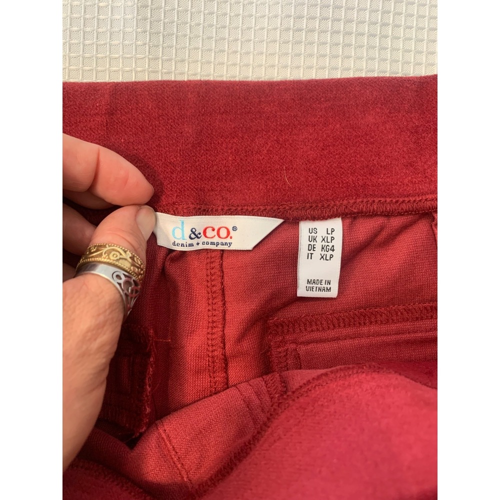 (G-218) Denim & Co Stretch Velvet Pull-On Pants Cranberry Petite Large NWT QVC - Picture 6 of 10